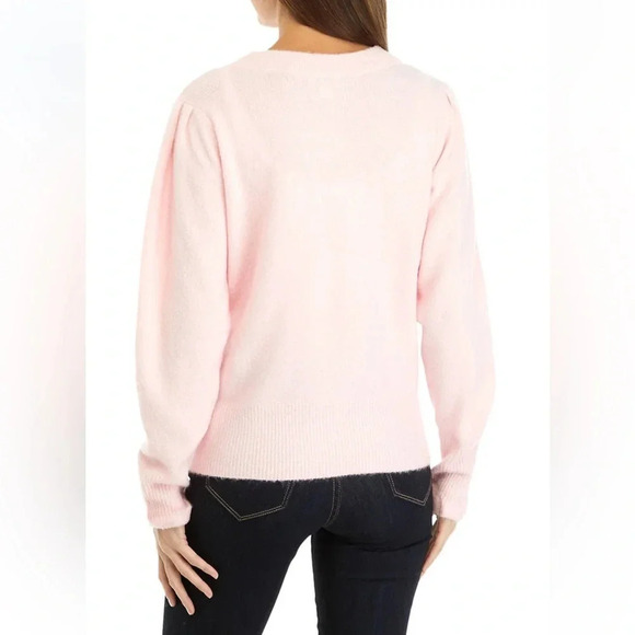 Crown & Ivy XXL Pink V Neck Sweater NWT w Gold Heart Snap Buttons Valentine’s 💌 - Picture 2 of 11